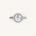 Load image into Gallery viewer, The Lunea – Floating Bezel Solitaire Solara Halo Engagement Ring