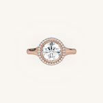 Load image into Gallery viewer, The Lunea – Floating Bezel Solitaire Solara Halo Engagement Ring (E-W)