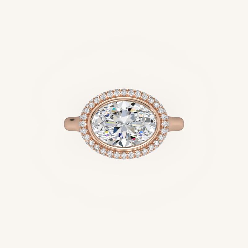 The Lunea – Floating Bezel Solitaire Solara Halo Engagement Ring (E-W)