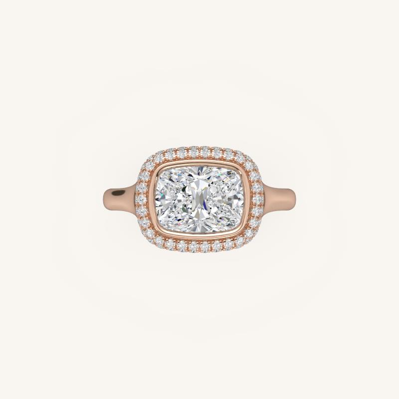 The Lunea – Floating Bezel Solitaire Solara Halo Engagement Ring (E-W)