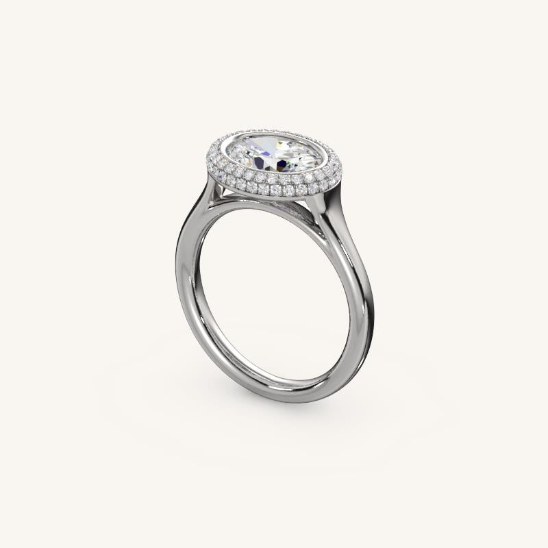The Lunea – Floating Bezel Solitaire Solara Halo Engagement Ring (E-W)
