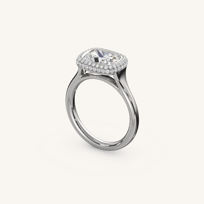 The Lunea – Floating Bezel Solitaire Solara Halo Engagement Ring (E-W)