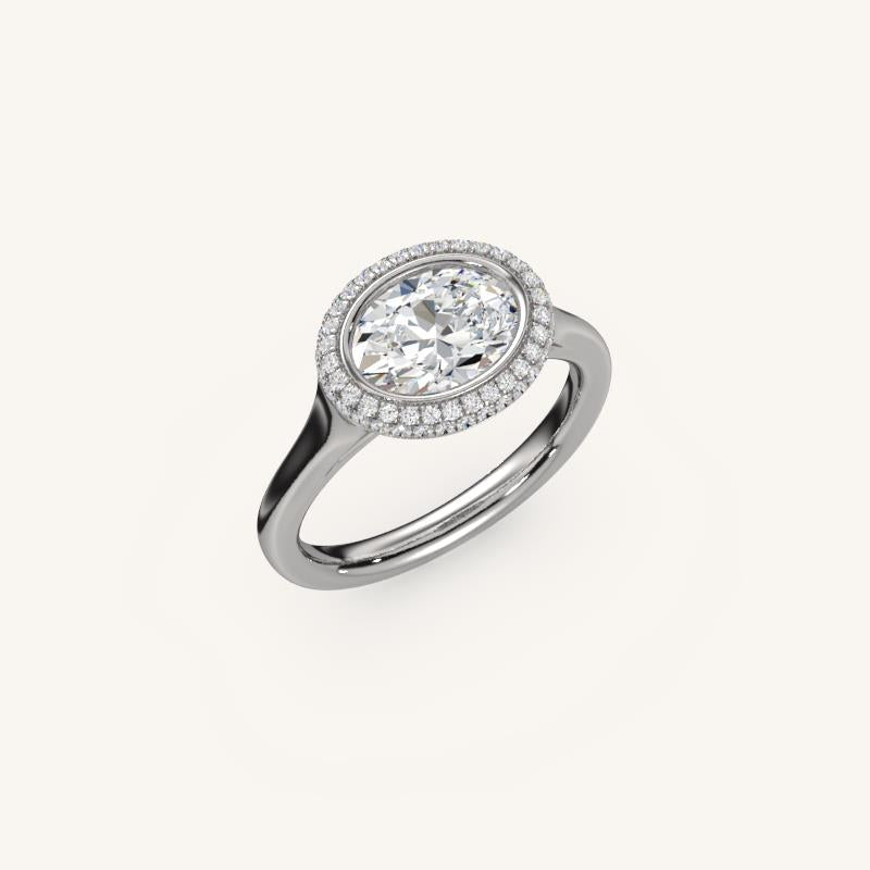 The Lunea – Floating Bezel Solitaire Solara Halo Engagement Ring (E-W)