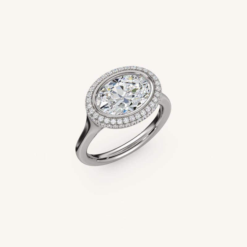 The Lunea – Floating Bezel Solitaire Solara Halo Engagement Ring (E-W)