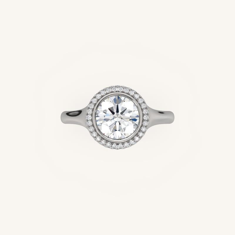 The Lunea – Floating Bezel Solitaire Solara Halo Engagement Ring (E-W)