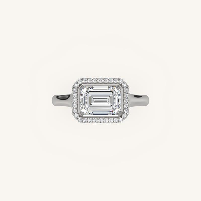 The Lunea – Floating Bezel Solitaire Solara Halo Engagement Ring (E-W)