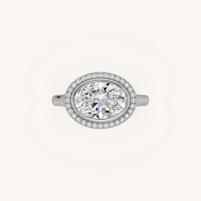 The Lunea – Floating Bezel Solitaire Solara Halo Engagement Ring (E-W)
