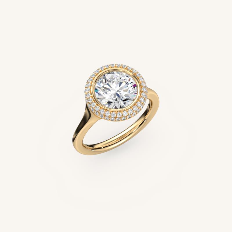 The Lunea – Floating Bezel Solitaire Solara Halo Engagement Ring (E-W)