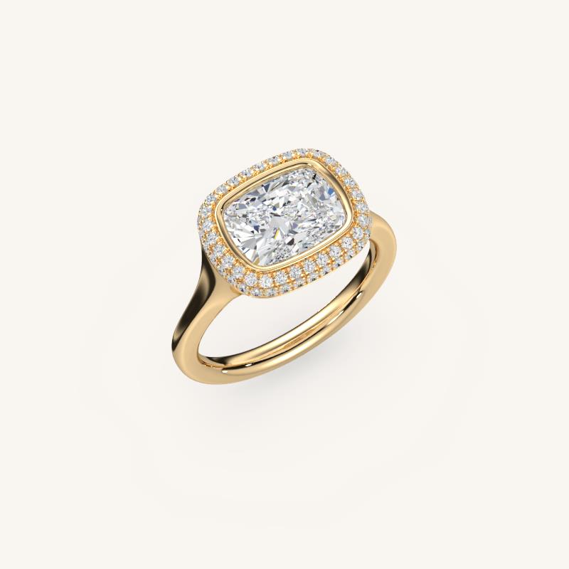 The Lunea – Floating Bezel Solitaire Solara Halo Engagement Ring (E-W)