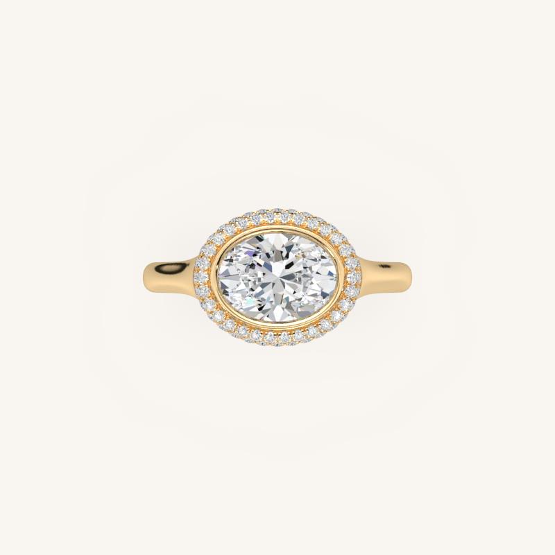 The Lunea – Floating Bezel Solitaire Solara Halo Engagement Ring (E-W)