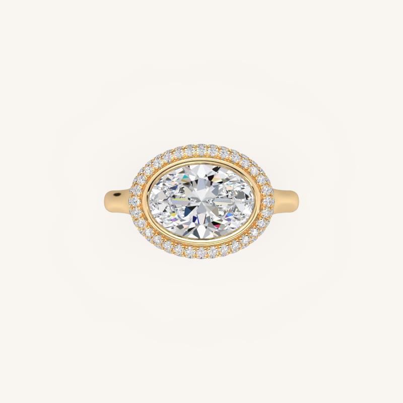The Lunea – Floating Bezel Solitaire Solara Halo Engagement Ring (E-W)