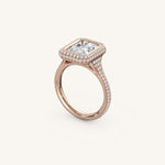 Load image into Gallery viewer, The Lunea – Floating Bezel Solitaire Solara Halo Engagement Ring with ¾ Diamond Shank