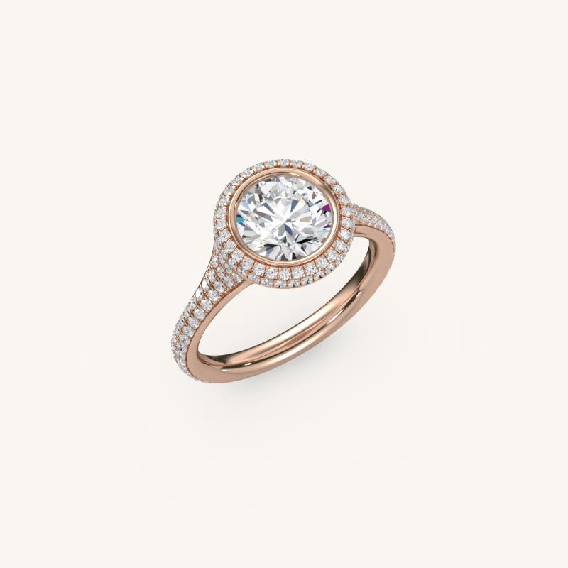 The Lunea – Floating Bezel Solitaire Solara Halo Engagement Ring with ¾ Diamond Shank