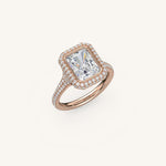 Load image into Gallery viewer, The Lunea – Floating Bezel Solitaire Solara Halo Engagement Ring with ¾ Diamond Shank