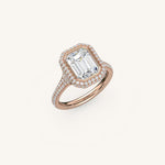 Load image into Gallery viewer, The Lunea – Floating Bezel Solitaire Solara Halo Engagement Ring with ¾ Diamond Shank