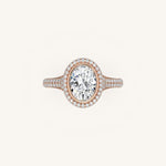 Load image into Gallery viewer, The Lunea – Floating Bezel Solitaire Solara Halo Engagement Ring with ¾ Diamond Shank