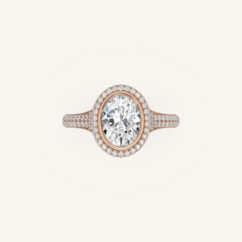 The Lunea – Floating Bezel Solitaire Solara Halo Engagement Ring with ¾ Diamond Shank