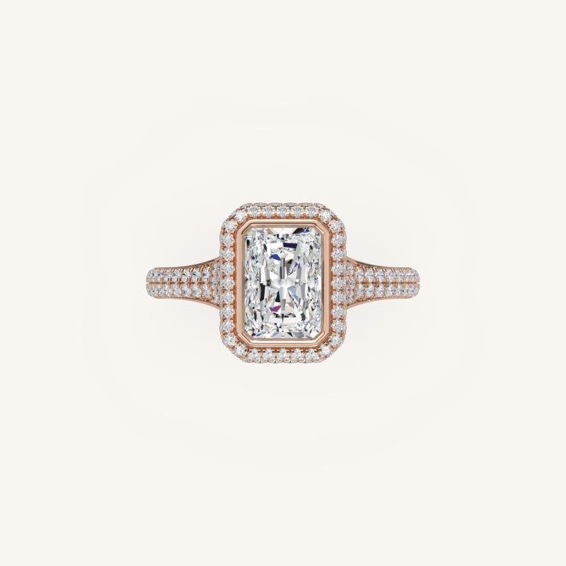 The Lunea – Floating Bezel Solitaire Solara Halo Engagement Ring with ¾ Diamond Shank
