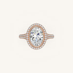 Load image into Gallery viewer, The Lunea – Floating Bezel Solitaire Solara Halo Engagement Ring with ¾ Diamond Shank