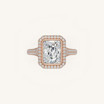Load image into Gallery viewer, The Lunea – Floating Bezel Solitaire Solara Halo Engagement Ring with ¾ Diamond Shank