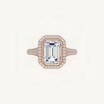 Load image into Gallery viewer, The Lunea – Floating Bezel Solitaire Solara Halo Engagement Ring with ¾ Diamond Shank