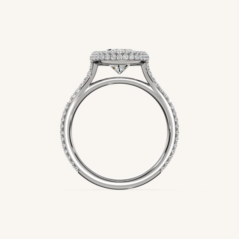 The Lunea – Floating Bezel Solitaire Solara Halo Engagement Ring with ¾ Diamond Shank