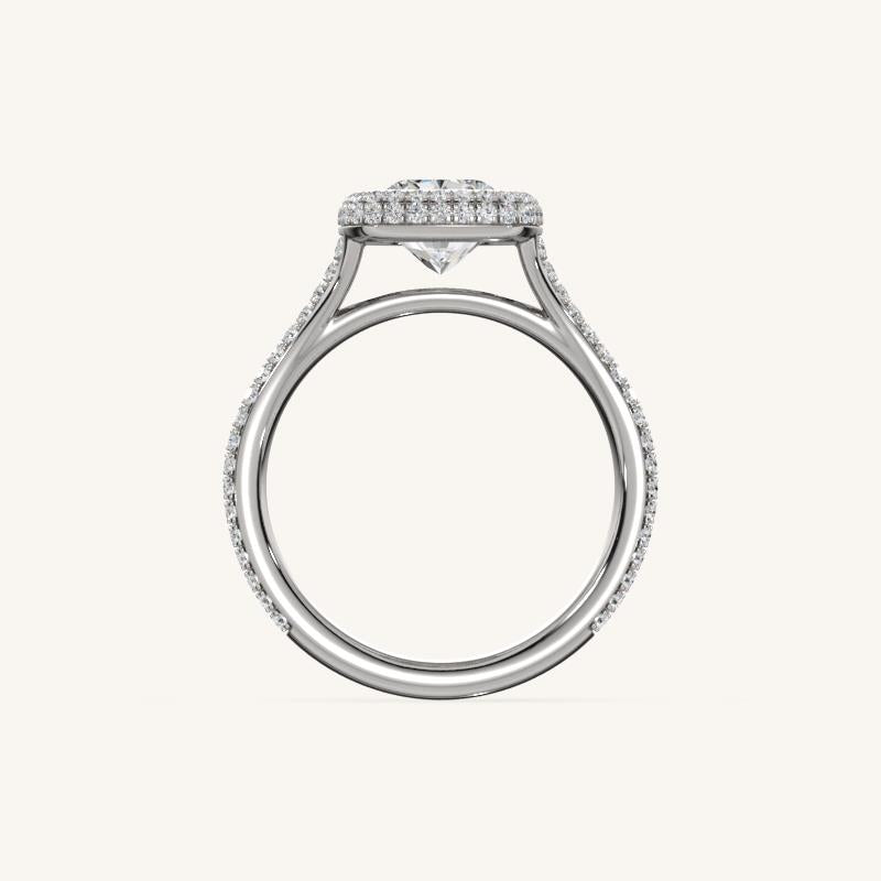 The Lunea – Floating Bezel Solitaire Solara Halo Engagement Ring with ¾ Diamond Shank