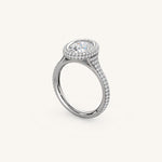 Load image into Gallery viewer, The Lunea – Floating Bezel Solitaire Solara Halo Engagement Ring with ¾ Diamond Shank