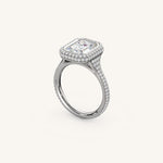 Load image into Gallery viewer, The Lunea – Floating Bezel Solitaire Solara Halo Engagement Ring with ¾ Diamond Shank