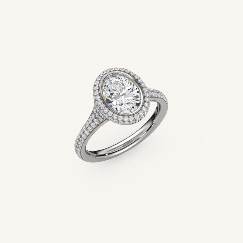 The Lunea – Floating Bezel Solitaire Solara Halo Engagement Ring with ¾ Diamond Shank