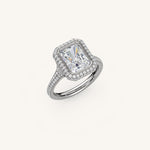 Load image into Gallery viewer, The Lunea – Floating Bezel Solitaire Solara Halo Engagement Ring with ¾ Diamond Shank