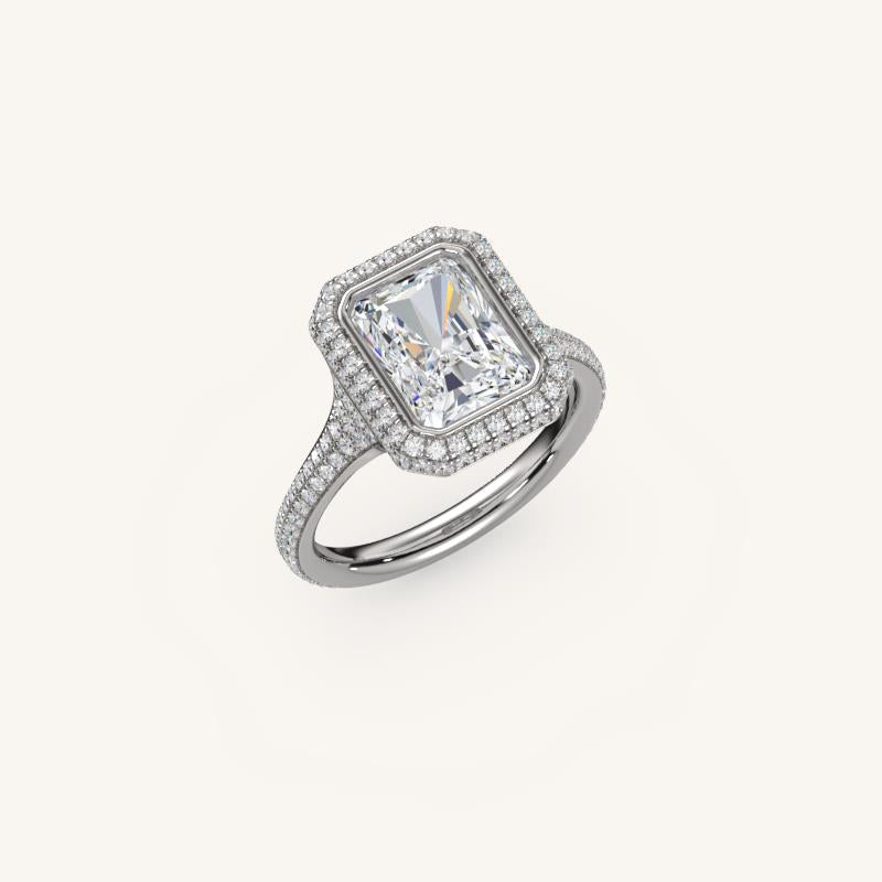 The Lunea – Floating Bezel Solitaire Solara Halo Engagement Ring with ¾ Diamond Shank