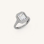 Load image into Gallery viewer, The Lunea – Floating Bezel Solitaire Solara Halo Engagement Ring with ¾ Diamond Shank