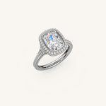 Load image into Gallery viewer, The Lunea – Floating Bezel Solitaire Solara Halo Engagement Ring with ¾ Diamond Shank
