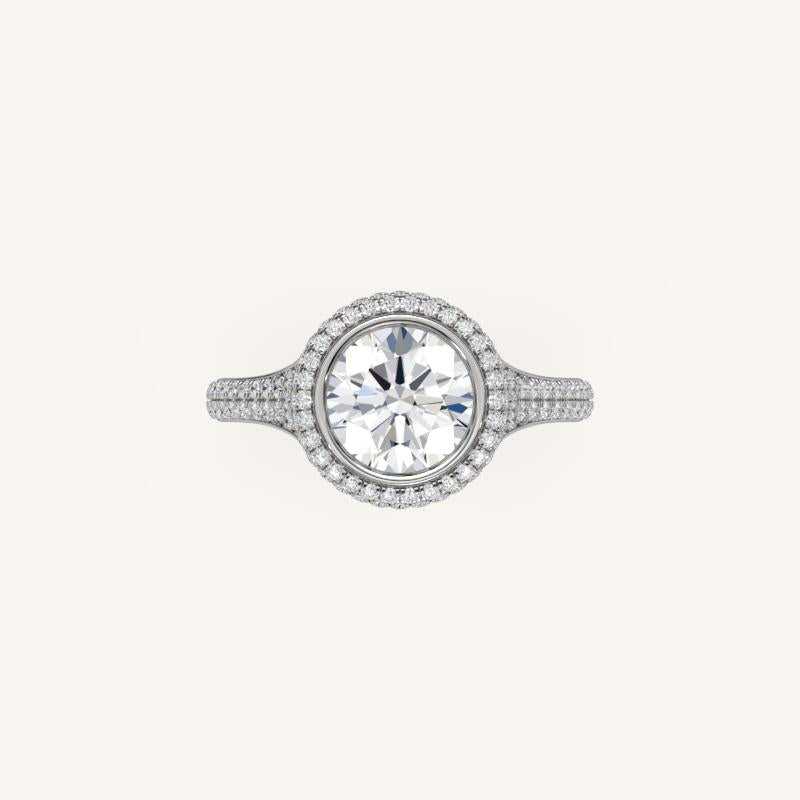 The Lunea – Floating Bezel Solitaire Solara Halo Engagement Ring with ¾ Diamond Shank
