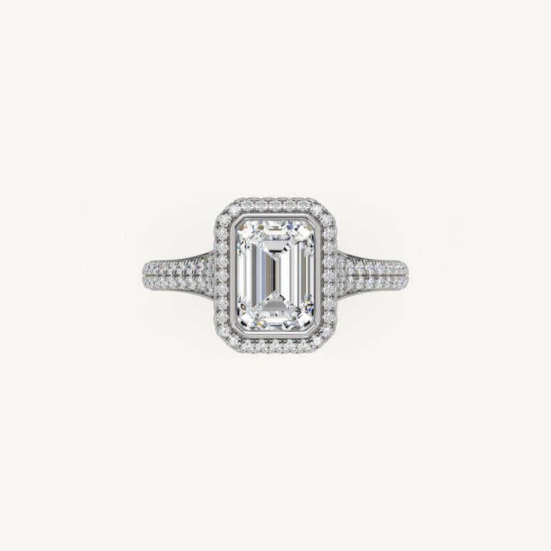 The Lunea – Floating Bezel Solitaire Solara Halo Engagement Ring with ¾ Diamond Shank