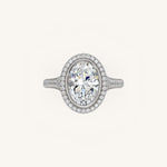 Load image into Gallery viewer, The Lunea – Floating Bezel Solitaire Solara Halo Engagement Ring with ¾ Diamond Shank