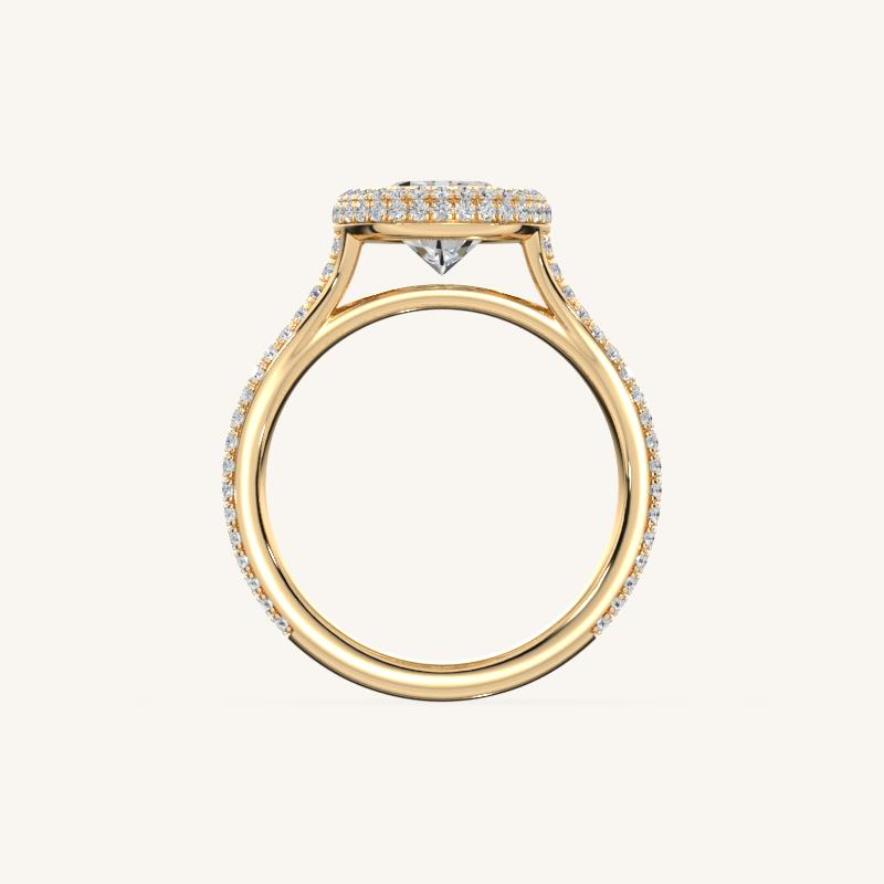 The Lunea – Floating Bezel Solitaire Solara Halo Engagement Ring with ¾ Diamond Shank