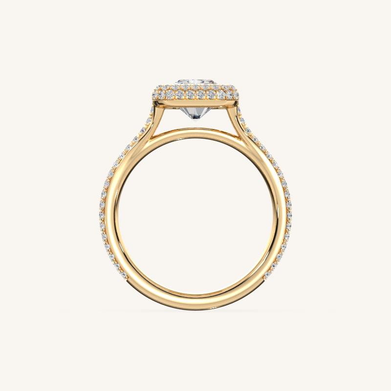 The Lunea – Floating Bezel Solitaire Solara Halo Engagement Ring with ¾ Diamond Shank