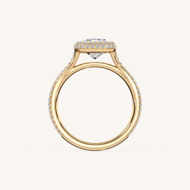 The Lunea – Floating Bezel Solitaire Solara Halo Engagement Ring with ¾ Diamond Shank