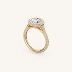 Load image into Gallery viewer, The Lunea – Floating Bezel Solitaire Solara Halo Engagement Ring with ¾ Diamond Shank