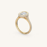 Load image into Gallery viewer, The Lunea – Floating Bezel Solitaire Solara Halo Engagement Ring with ¾ Diamond Shank
