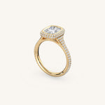 Load image into Gallery viewer, The Lunea – Floating Bezel Solitaire Solara Halo Engagement Ring with ¾ Diamond Shank