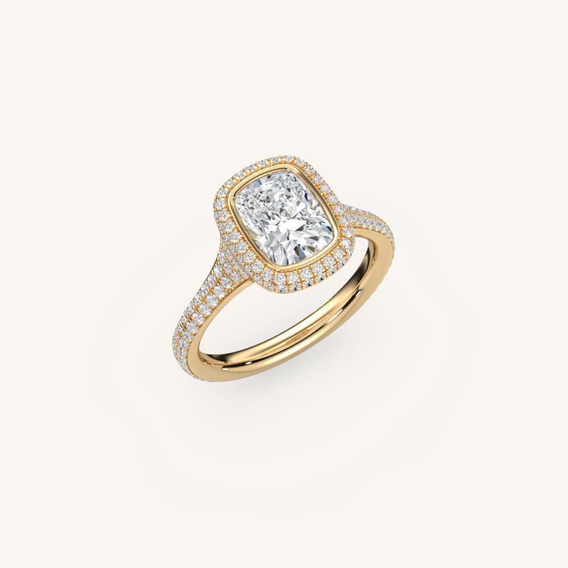 The Lunea – Floating Bezel Solitaire Solara Halo Engagement Ring with ¾ Diamond Shank