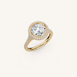 Load image into Gallery viewer, The Lunea – Floating Bezel Solitaire Solara Halo Engagement Ring with ¾ Diamond Shank