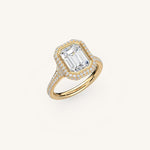 Load image into Gallery viewer, The Lunea – Floating Bezel Solitaire Solara Halo Engagement Ring with ¾ Diamond Shank