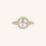 Load image into Gallery viewer, The Lunea – Floating Bezel Solitaire Solara Halo Engagement Ring with ¾ Diamond Shank