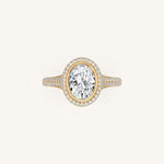 Load image into Gallery viewer, The Lunea – Floating Bezel Solitaire Solara Halo Engagement Ring with ¾ Diamond Shank