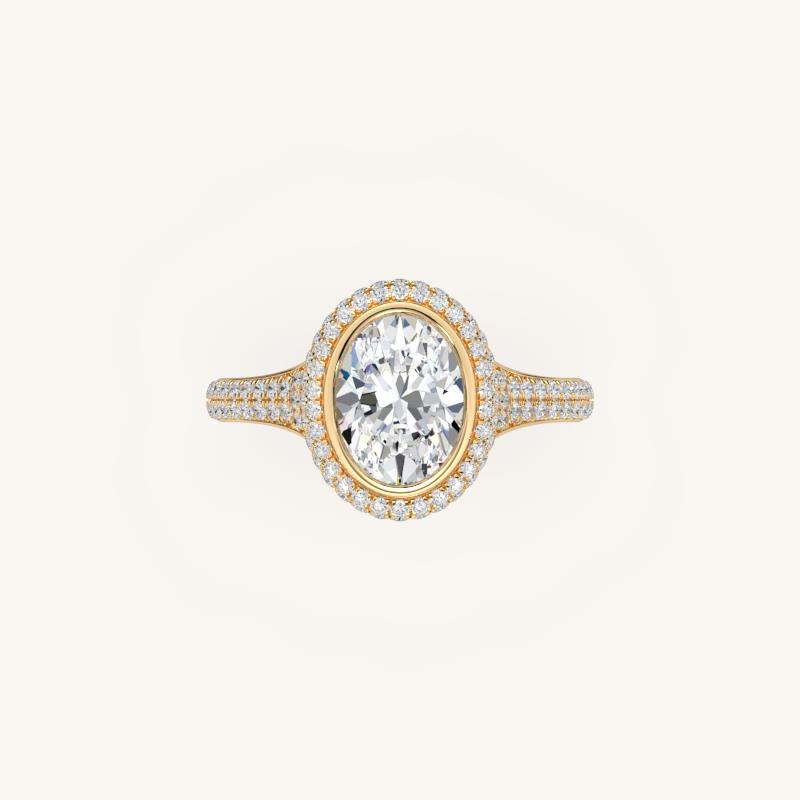 The Lunea – Floating Bezel Solitaire Solara Halo Engagement Ring with ¾ Diamond Shank