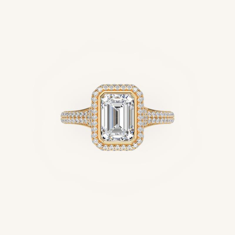The Lunea – Floating Bezel Solitaire Solara Halo Engagement Ring with ¾ Diamond Shank